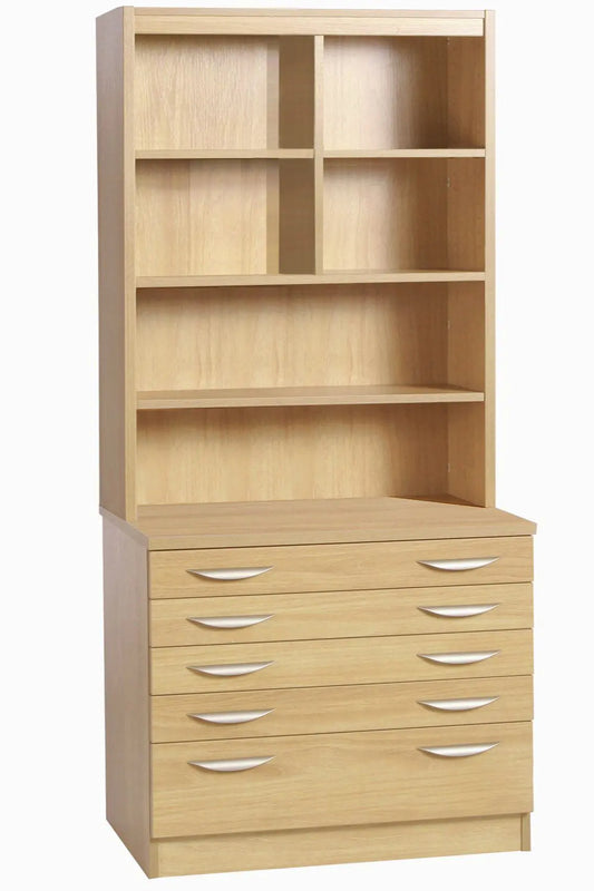 Home Office Desk Height 5 Drawer A2 Plain Chest with Deep Lower Drawer with Hutch Bookcase