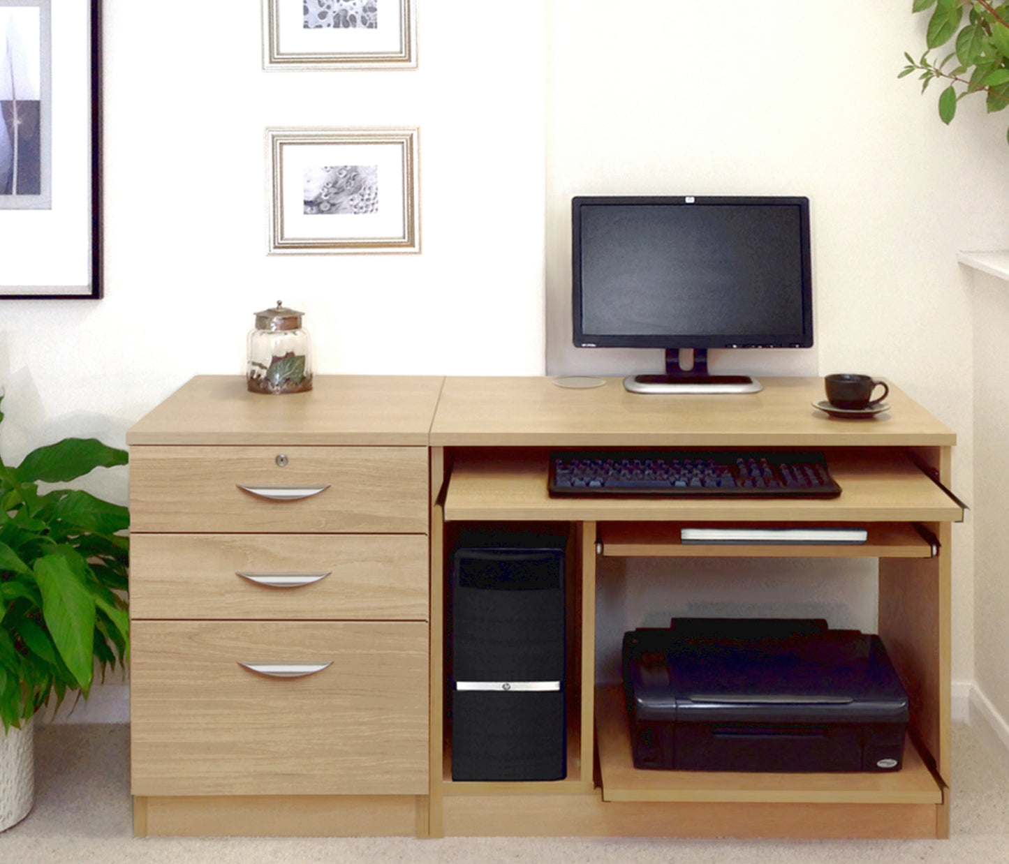 Home Office Computer Work Station with 3 Drawer Unit/Filing Cabinet