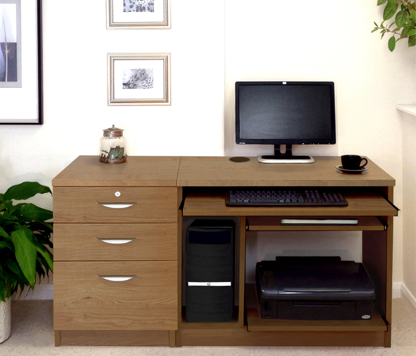 Home Office Computer Work Station with 3 Drawer Unit/Filing Cabinet