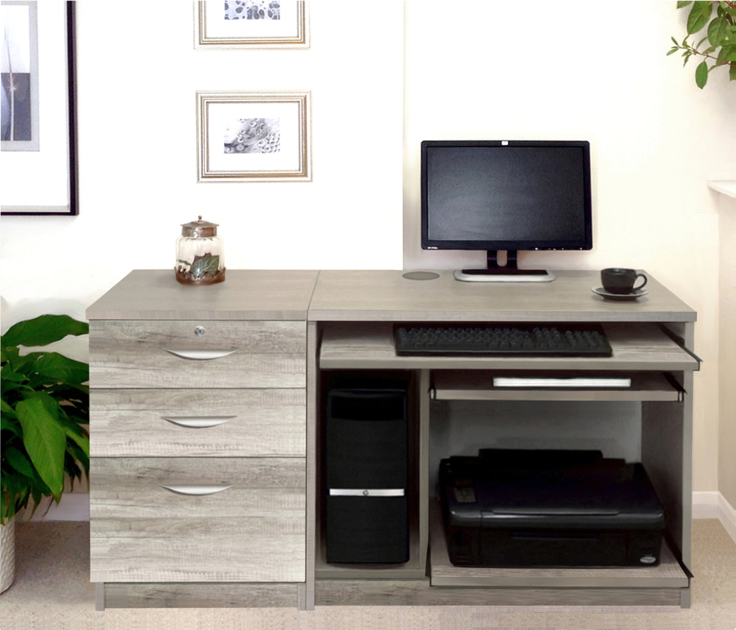Home Office Computer Work Station with 3 Drawer Unit/Filing Cabinet