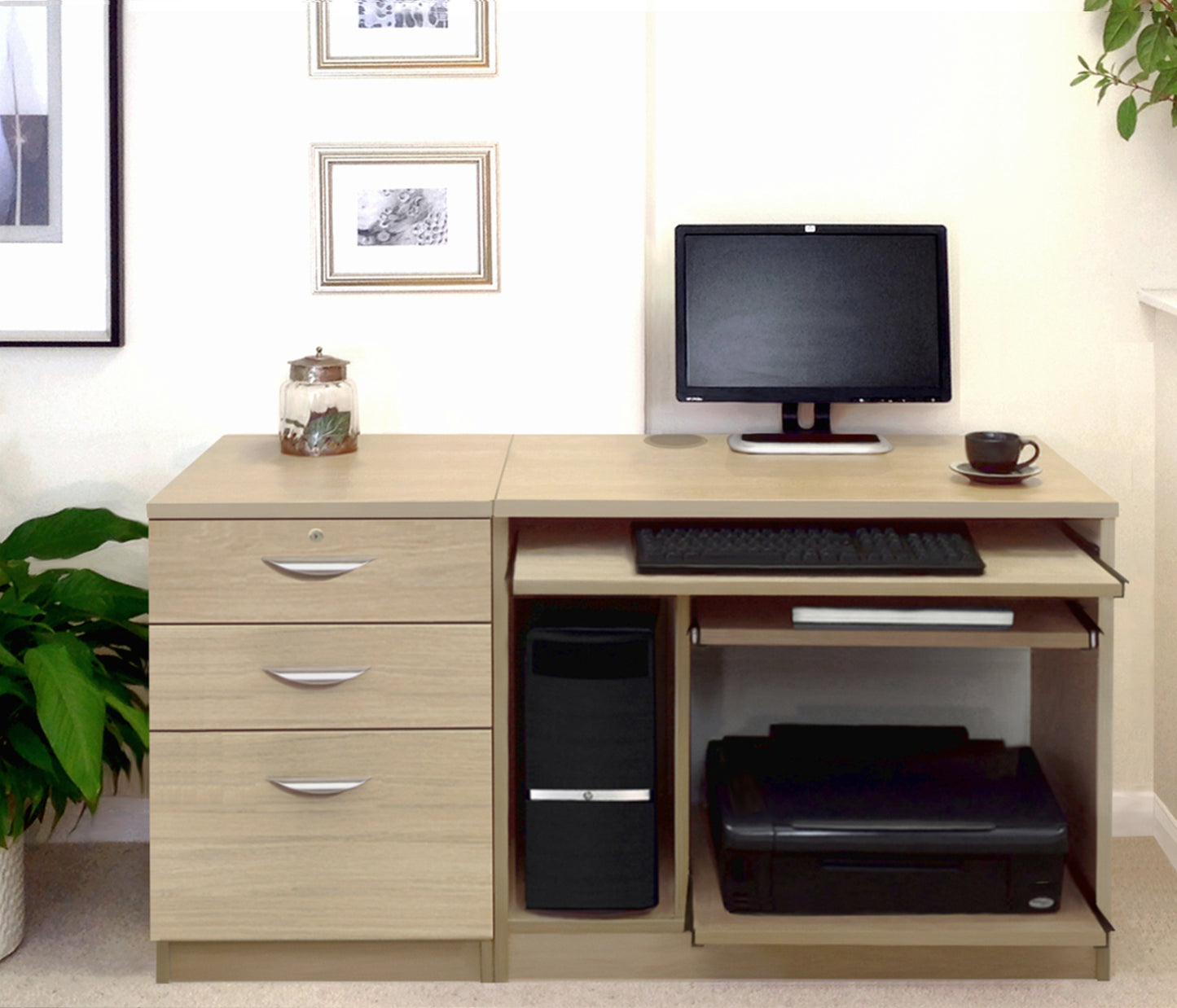 Home Office Computer Work Station with 3 Drawer Unit/Filing Cabinet