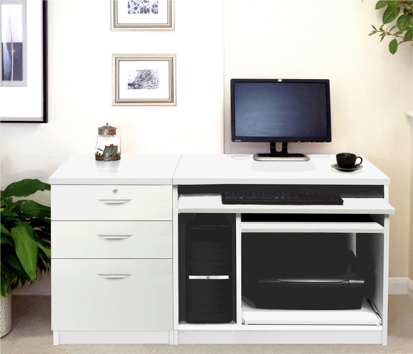 Home Office Computer Work Station with 3 Drawer Unit/Filing Cabinet