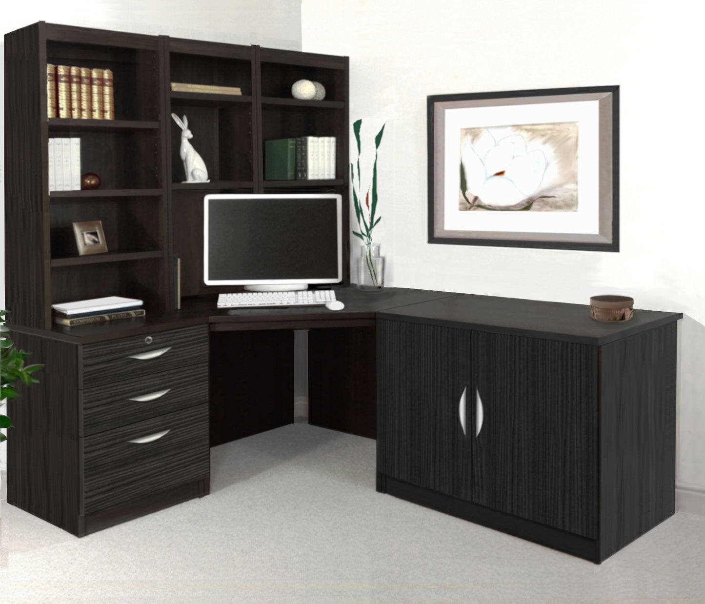 Home Office Corner Desk, Cupboard & Drawer Units with Hutch Bookcases