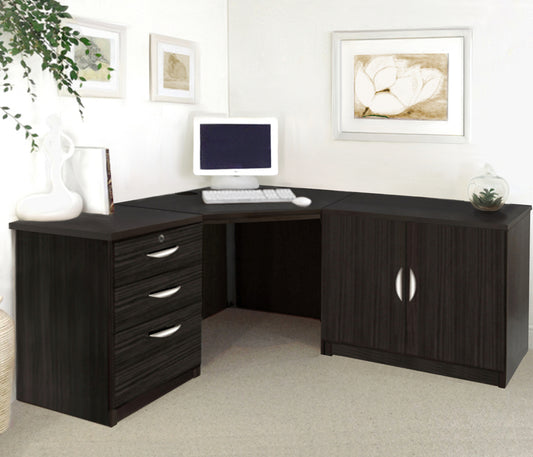 Home Office Corner Desk with Cupboard and Drawer Units