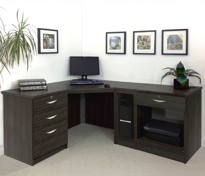 Home Office Corner Desk with Printer, Computer & Drawer Units