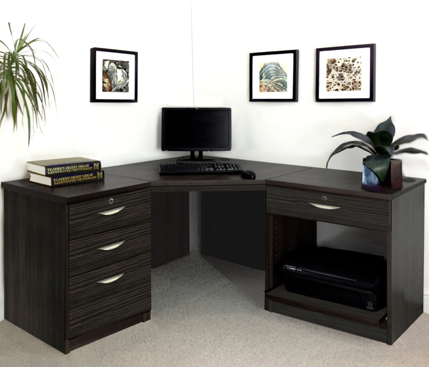 Home Office Corner Desk with Printer and Drawer Units