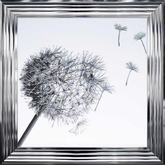 Dandelion Blowing Left - Metallic Vegas Frame 75x75cm