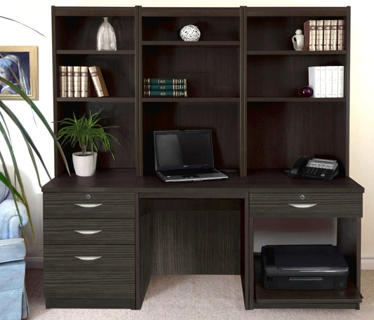 Home Office Desk, Printer and Drawer Units with Hutch Bookcases