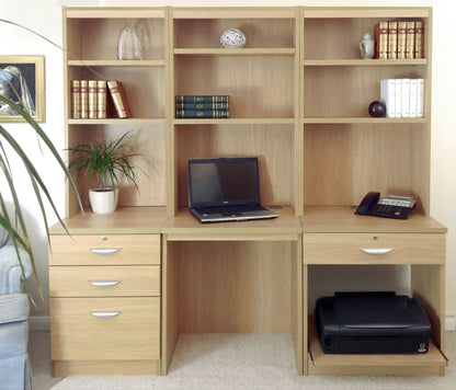Home Office Desk, Printer and Drawer Units with Hutch Bookcases