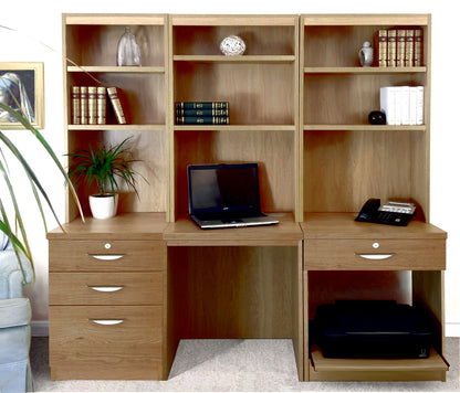 Home Office Desk, Printer and Drawer Units with Hutch Bookcases