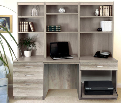 Home Office Desk, Printer and Drawer Units with Hutch Bookcases