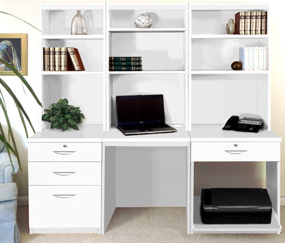 Home Office Desk, Printer and Drawer Units with Hutch Bookcases
