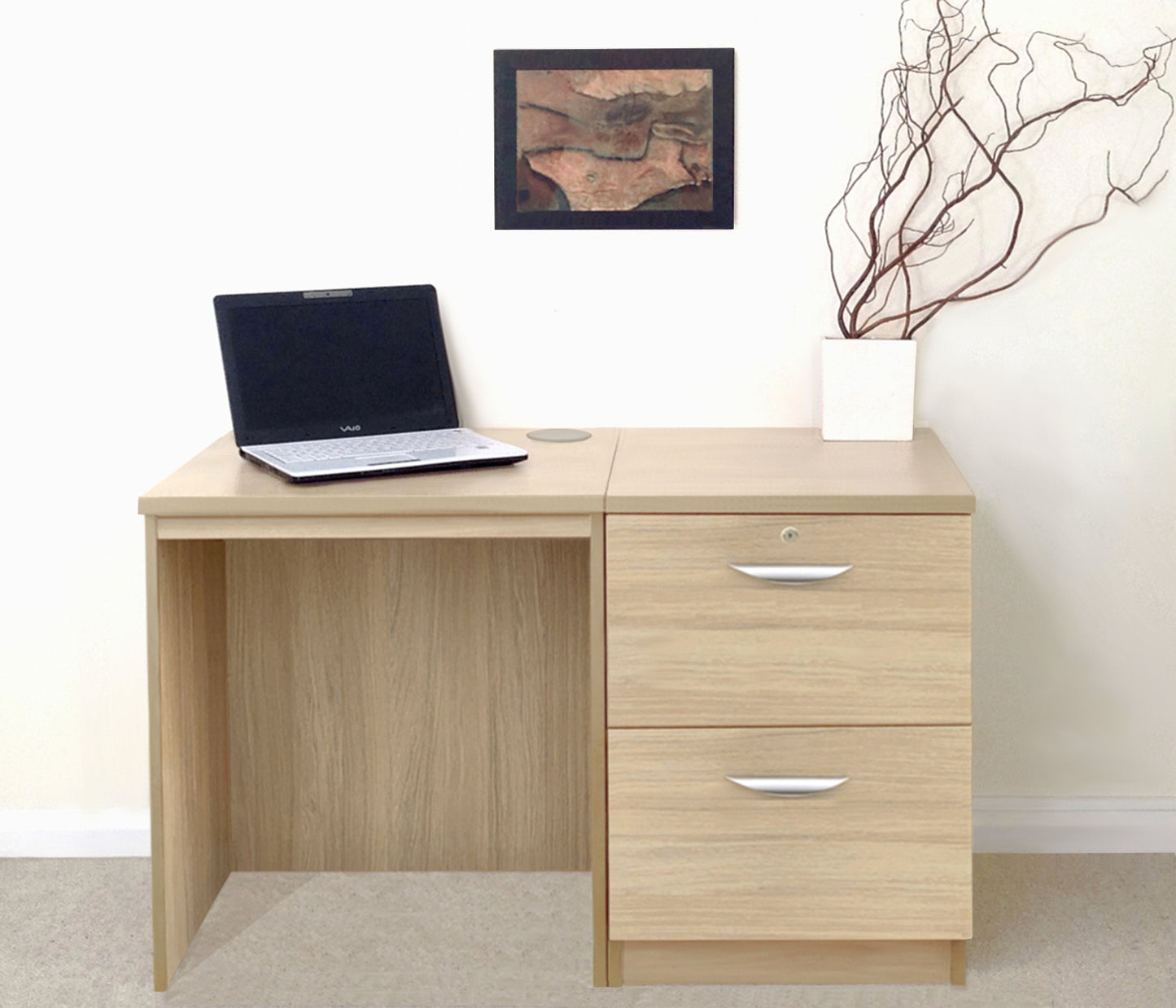 Home Office Desk with 2 Drawer Filing cabinet