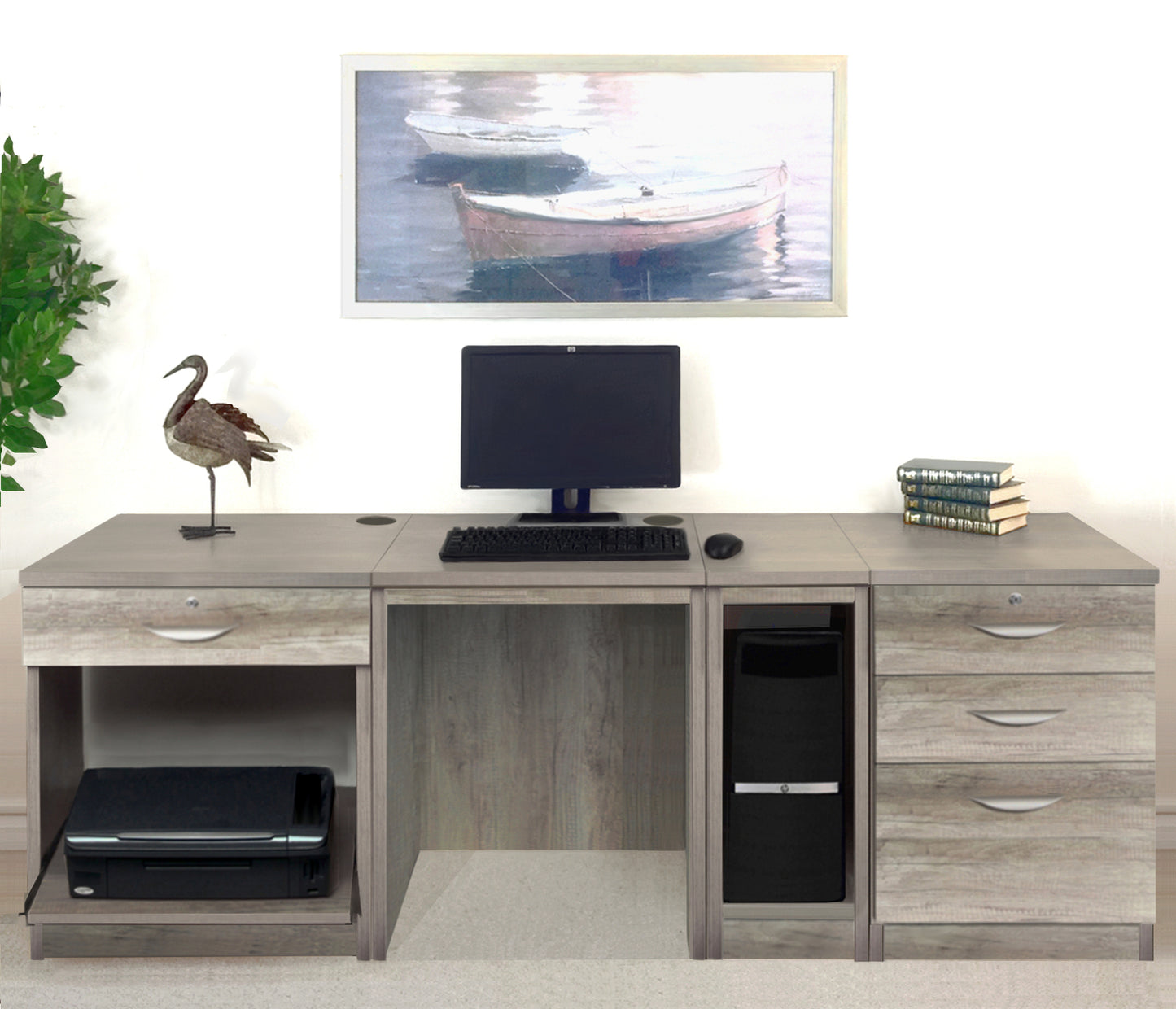 Home Office Desk with Printer, Computer and Drawer Units