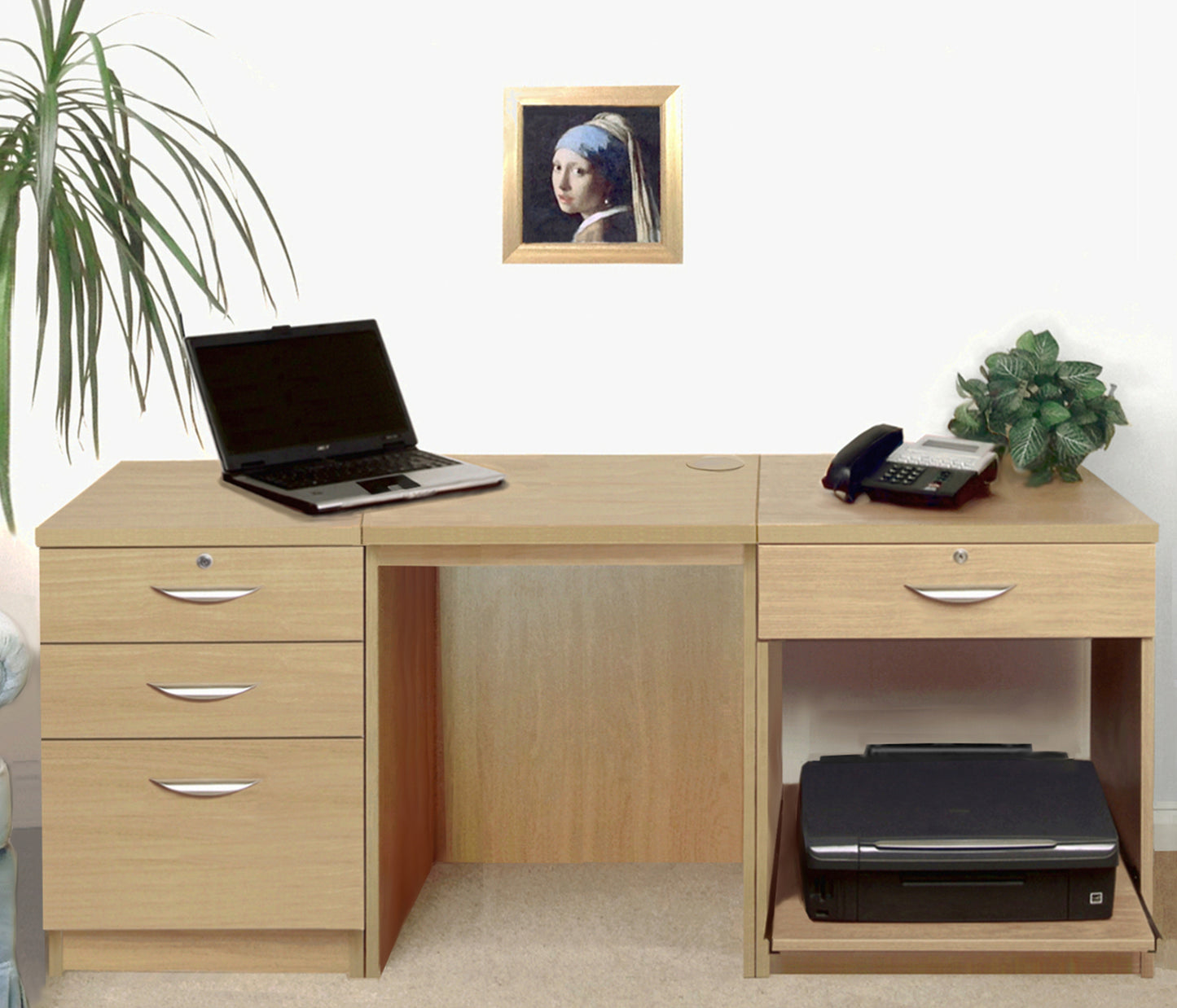 Home Office Desk with Printer and Drawer Units