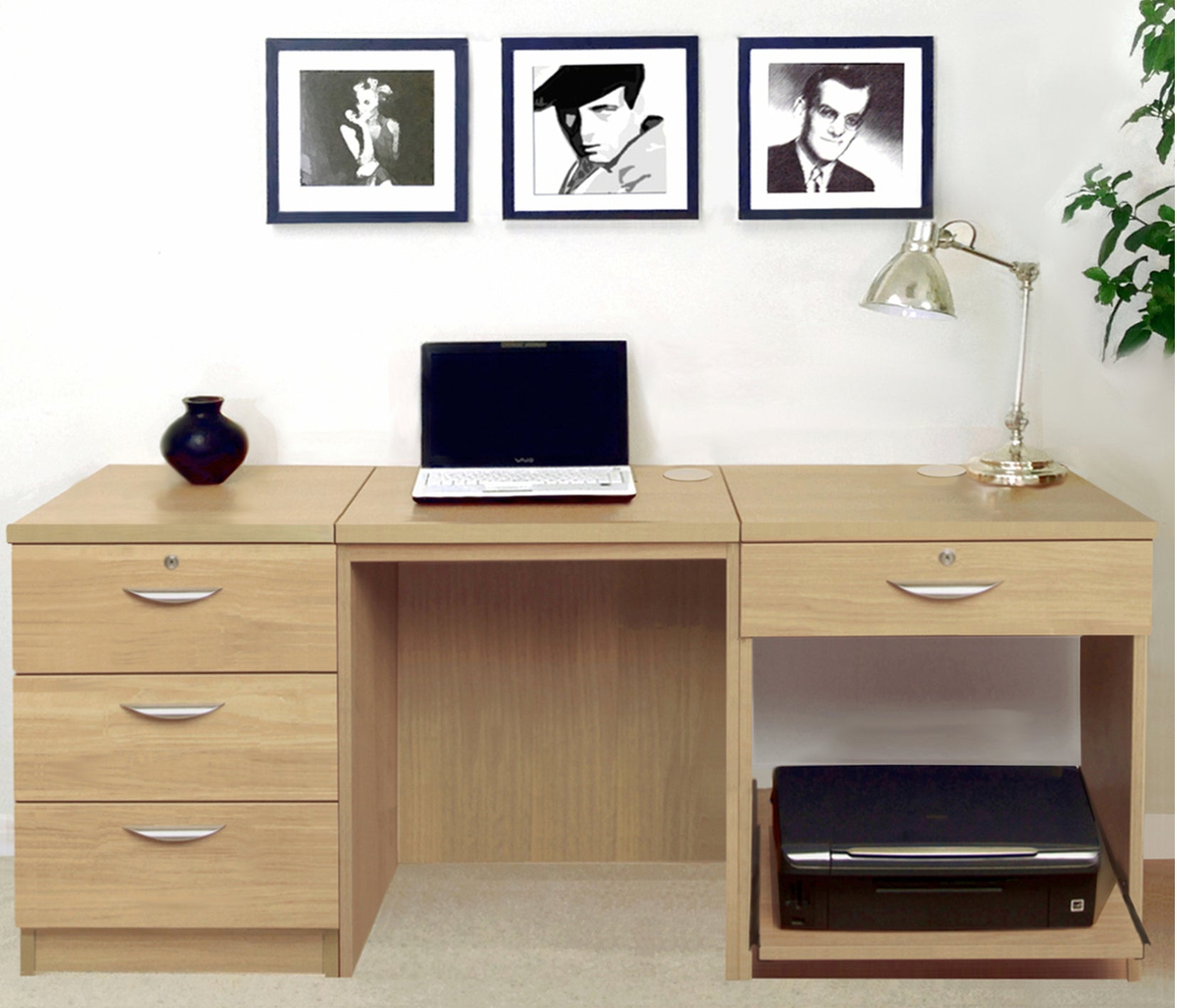 Home Office Desk with Printer and Drawer Units