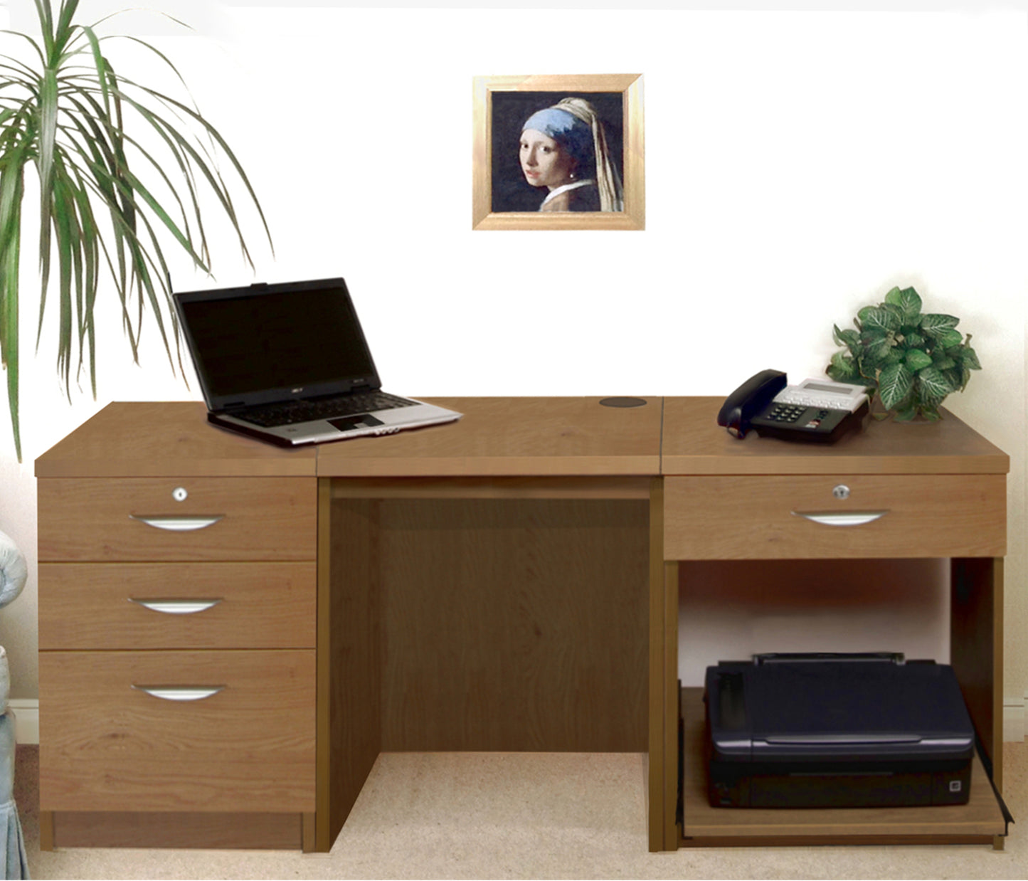 Home Office Desk with Printer and Drawer Units