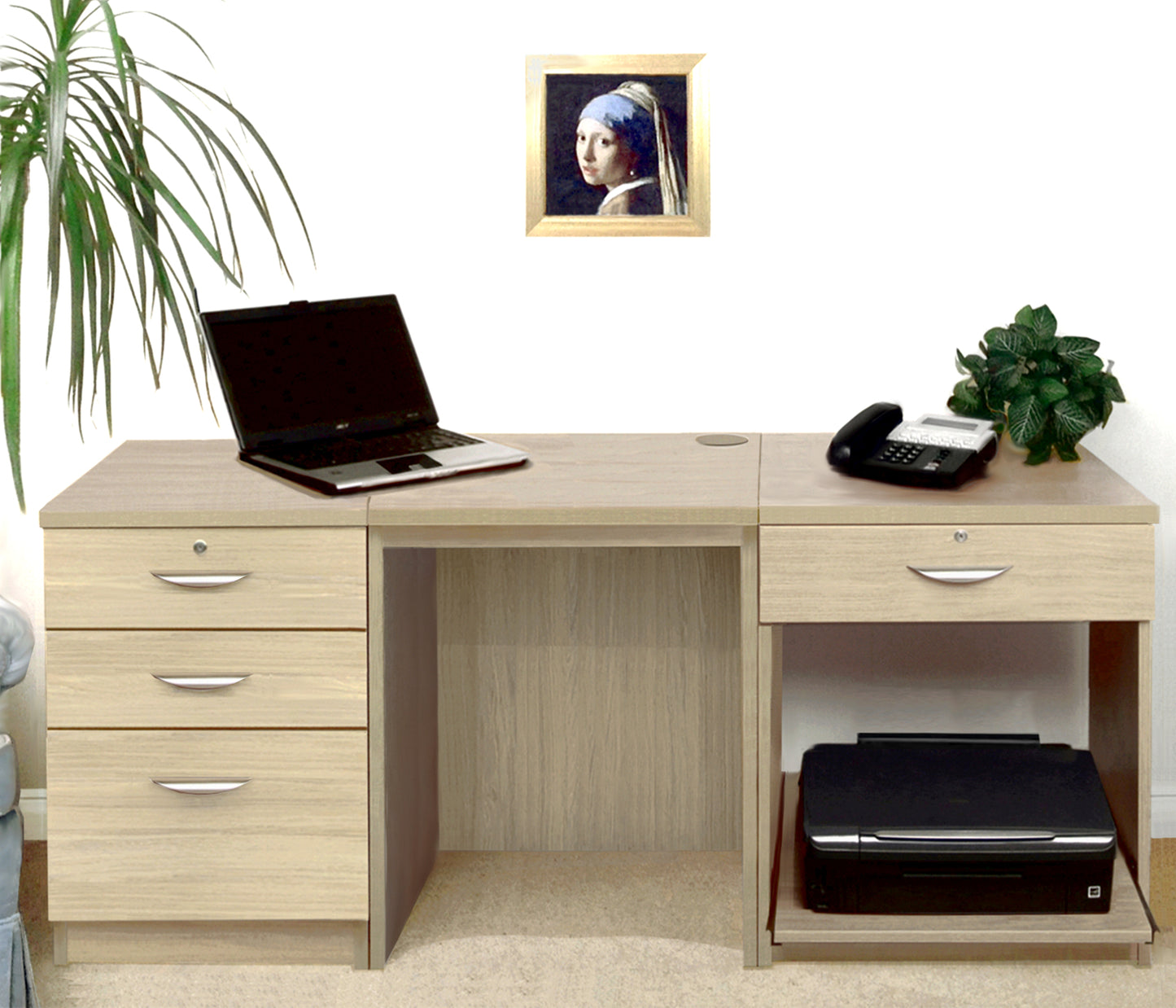 Home Office Desk with Printer and Drawer Units