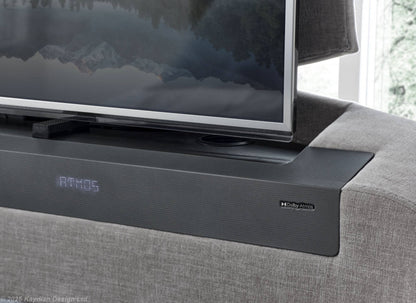 Dynasty Tv Media Bedframe With Dolby Atmos Surround Sound Light Grey Fabric