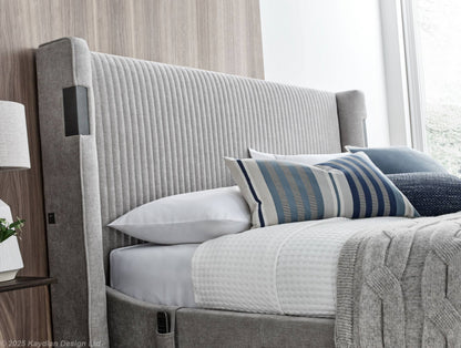 Dynasty Tv Media Bedframe With Dolby Atmos Surround Sound Light Grey Fabric