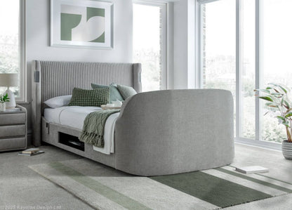 Dynasty Tv Media Bedframe With Dolby Atmos Surround Sound Light Grey Fabric