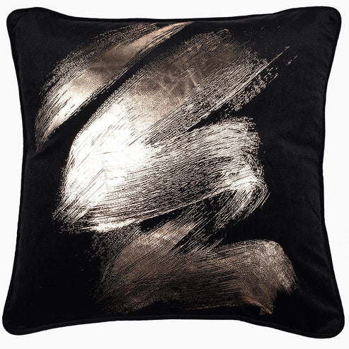 Gentle Stroke Velvet Cushion With Brushstrokes Foil Black 45x45cm