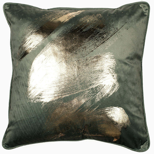 Gentle Stroke Velvet Cushion With Brushstrokes Foil Sage 45x45cm