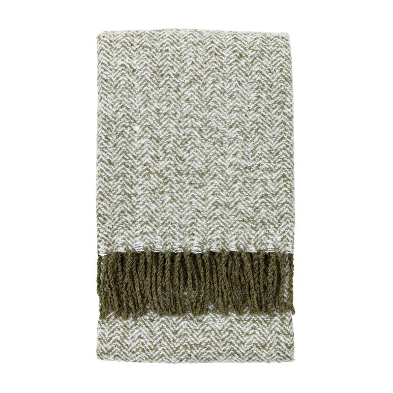 Herringbone Faux Mohair Throw Olive 130x180cm