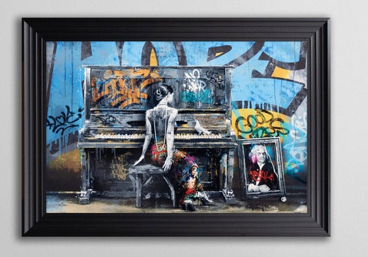 La Pianiste Et La Colomne - Matt Black 3 Step Frame 75 x 105cm