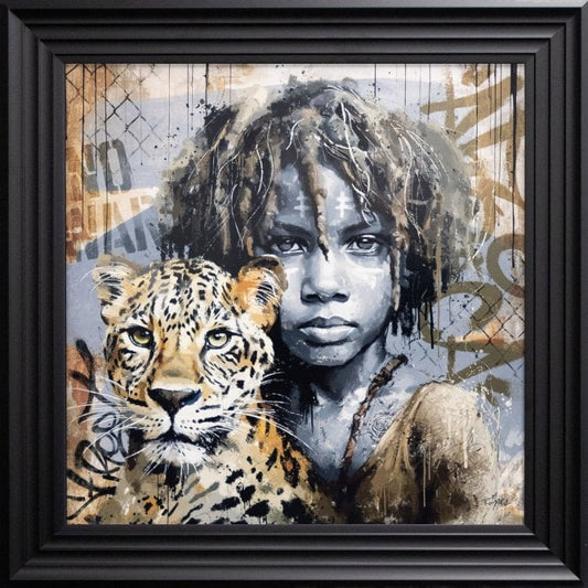 Le Garcon Et Le Leopard - Matt Black 3 Step Frame 75 x 75