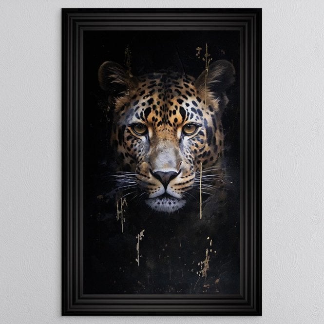 Lenny Leopard - Matt Black 3 step Frame 114 x 74cm