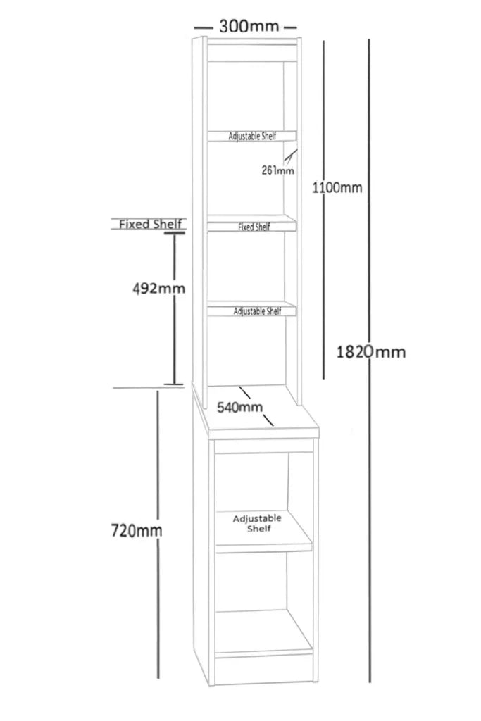 Home Office Desk Height Storage/Deep Bookcase 30cm with Hutch Bookcase