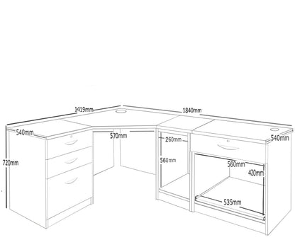 Home Office Corner Desk with Printer, Computer & Drawer Units