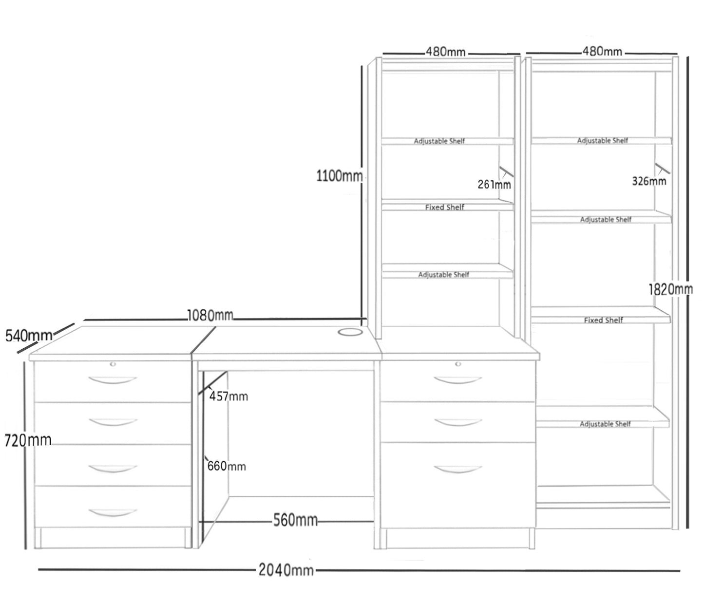 Home Office Desk and Drawer Units with Bookcases