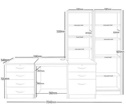 Home Office Desk and Drawer Units with Bookcases