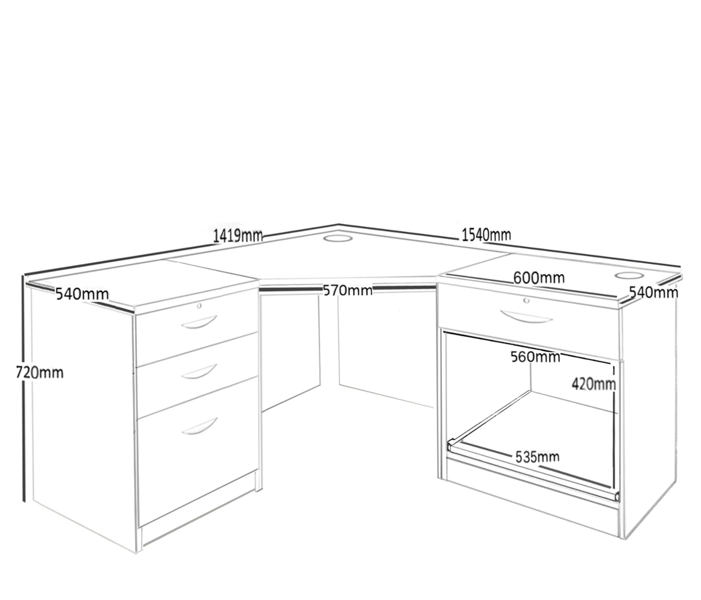 Home Office Corner Desk with Printer and Drawer Units