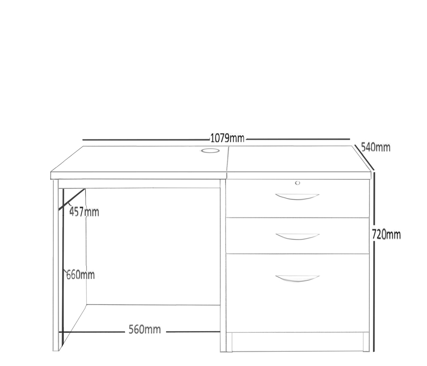 Home Office Small Desk with 3 Drawer Unit/Filing Cabinet