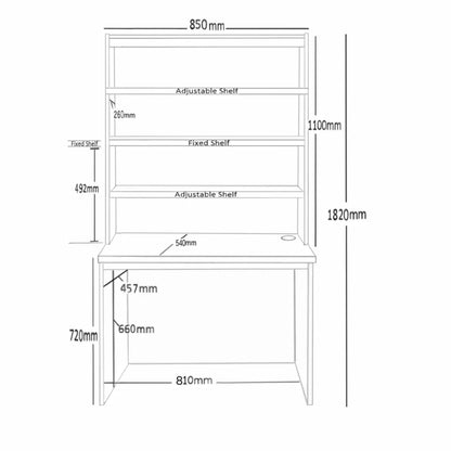 Home Office Desk Height Desk 85cm with Hutch Bookcase