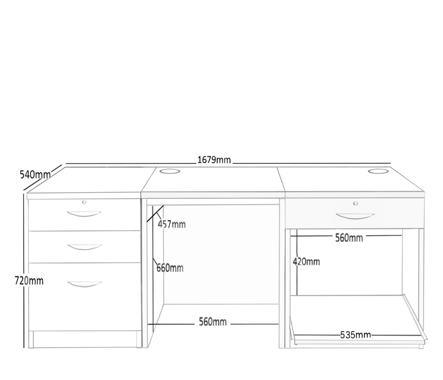 Home Office Desk with Printer and Drawer Units