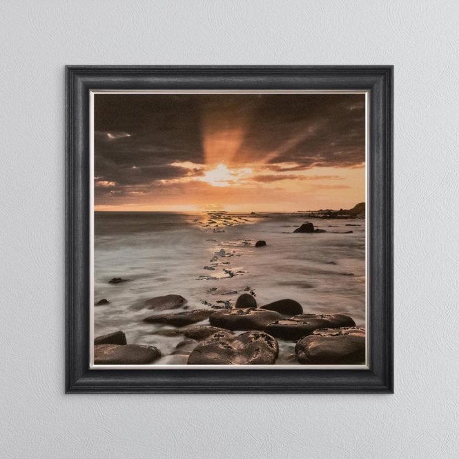 Nordic Sunset With Silver Foil Embellishments - Grey Vegas Frame 85 x 85cm