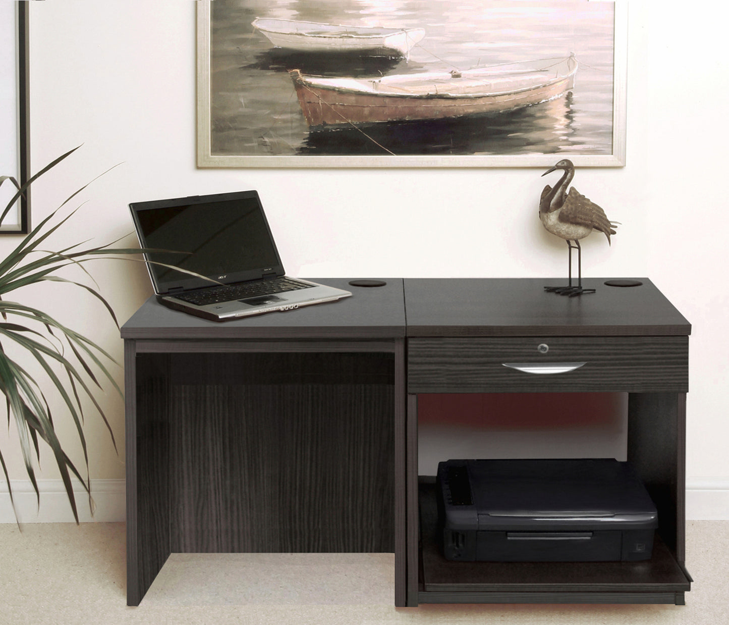 Home Office Small Desk with Printer/Scanner Desk Drawer Unit