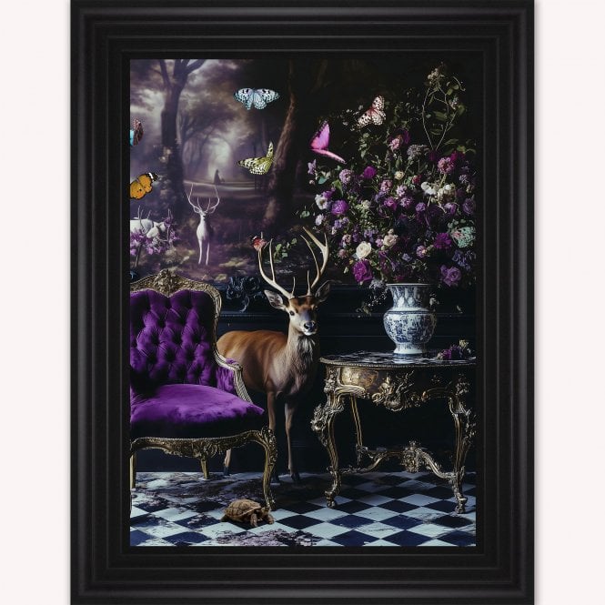 Luxury Velvet Wellington Stag - Black Vegas Frame 75 x 105cm