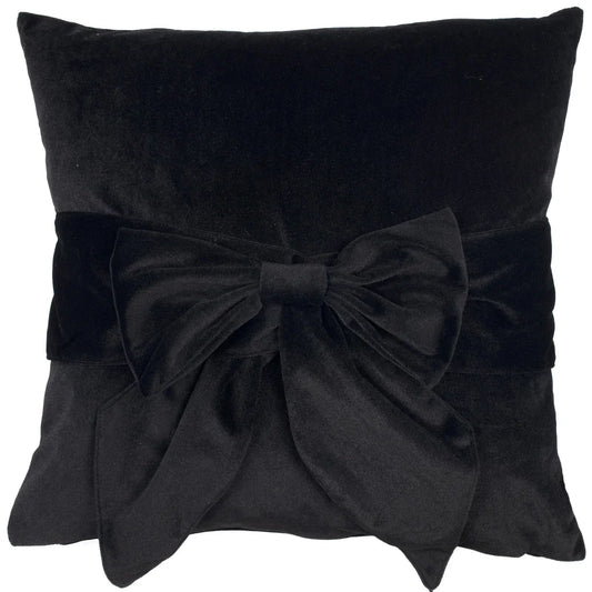 Tied Up Velvet Cushion With Bow Black 45x45cm