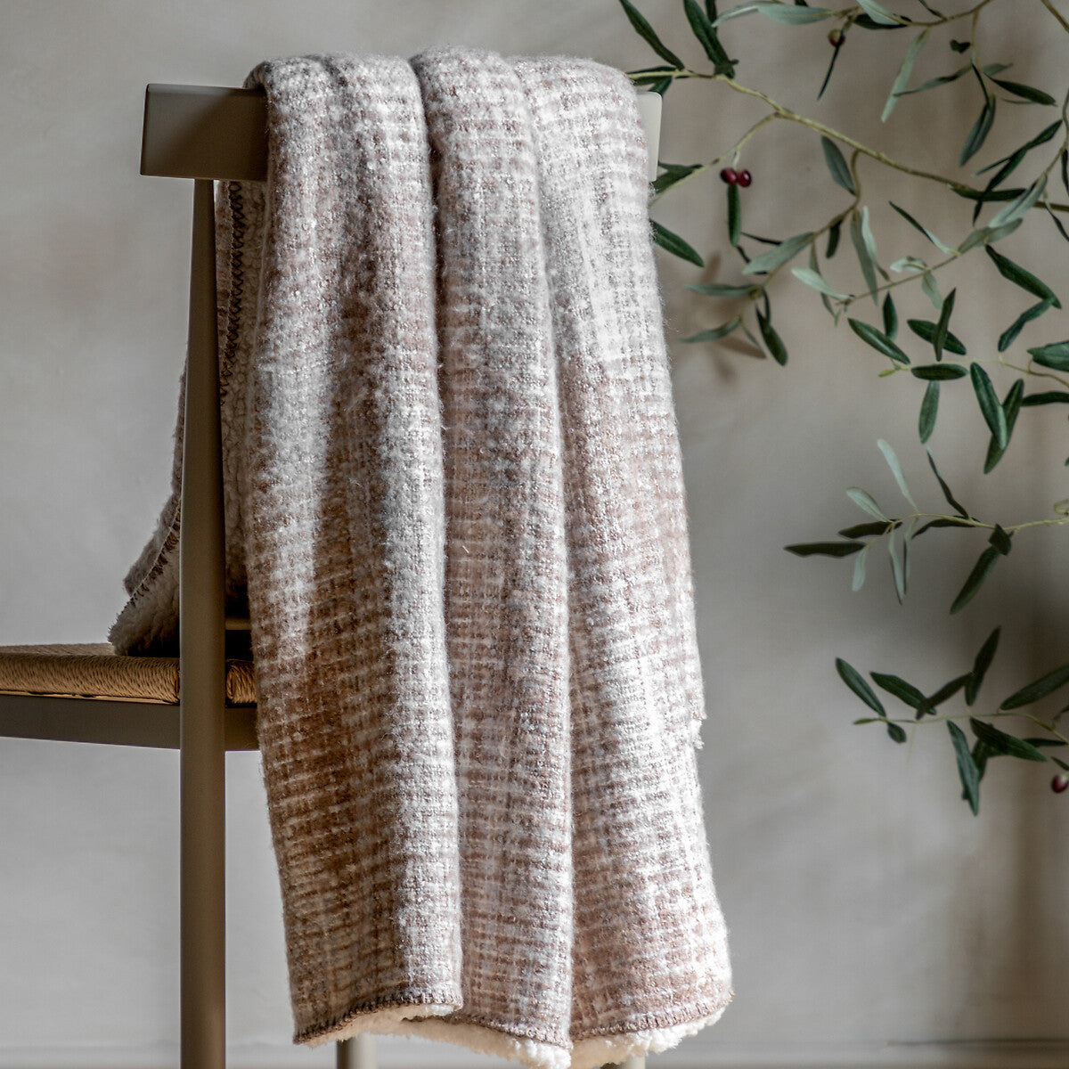 Woven Natural Faux Mohair Sherpa Throw